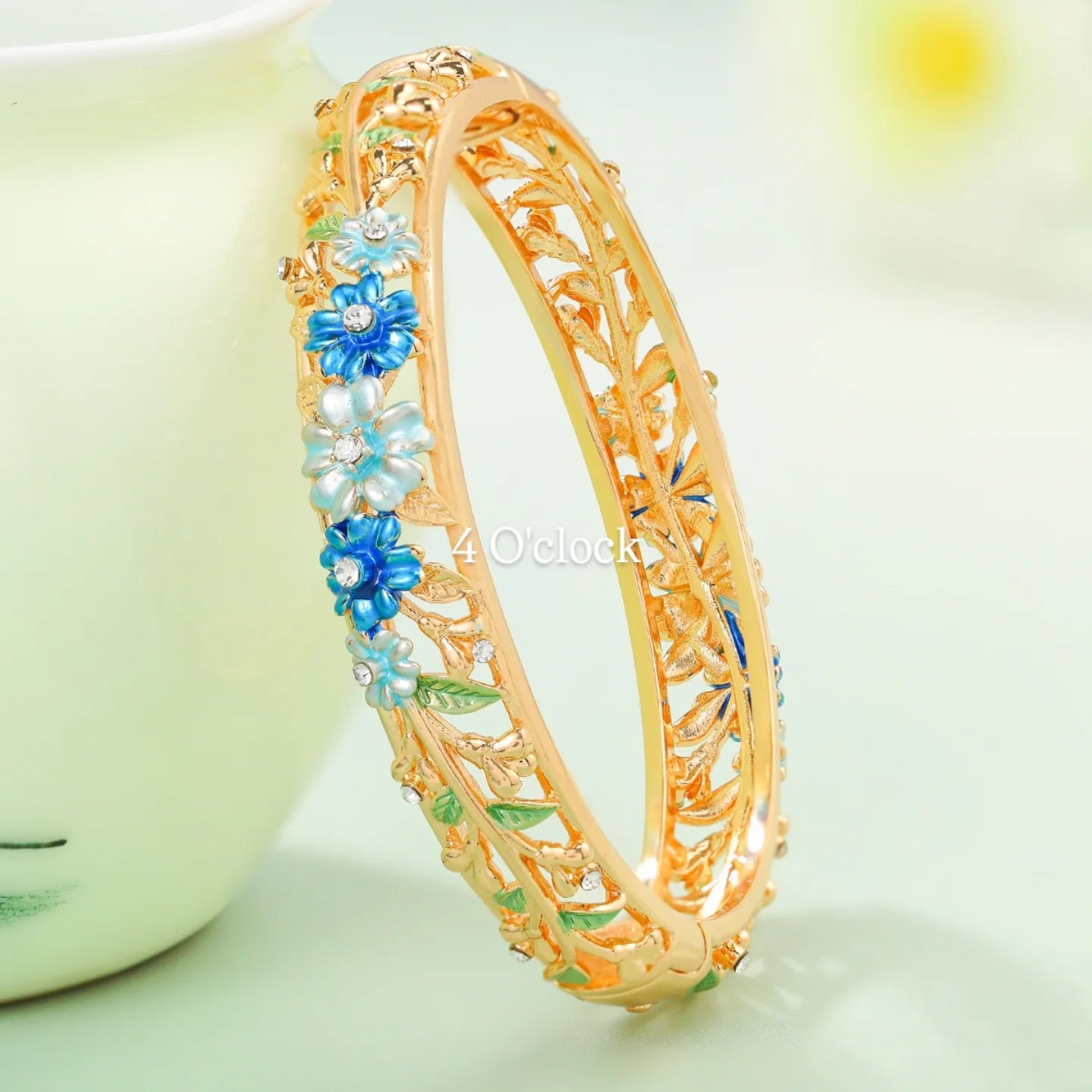 ✨🏰VC30: Cloisonné Vintage Victorian Bangles : Blue 🌸🕯️