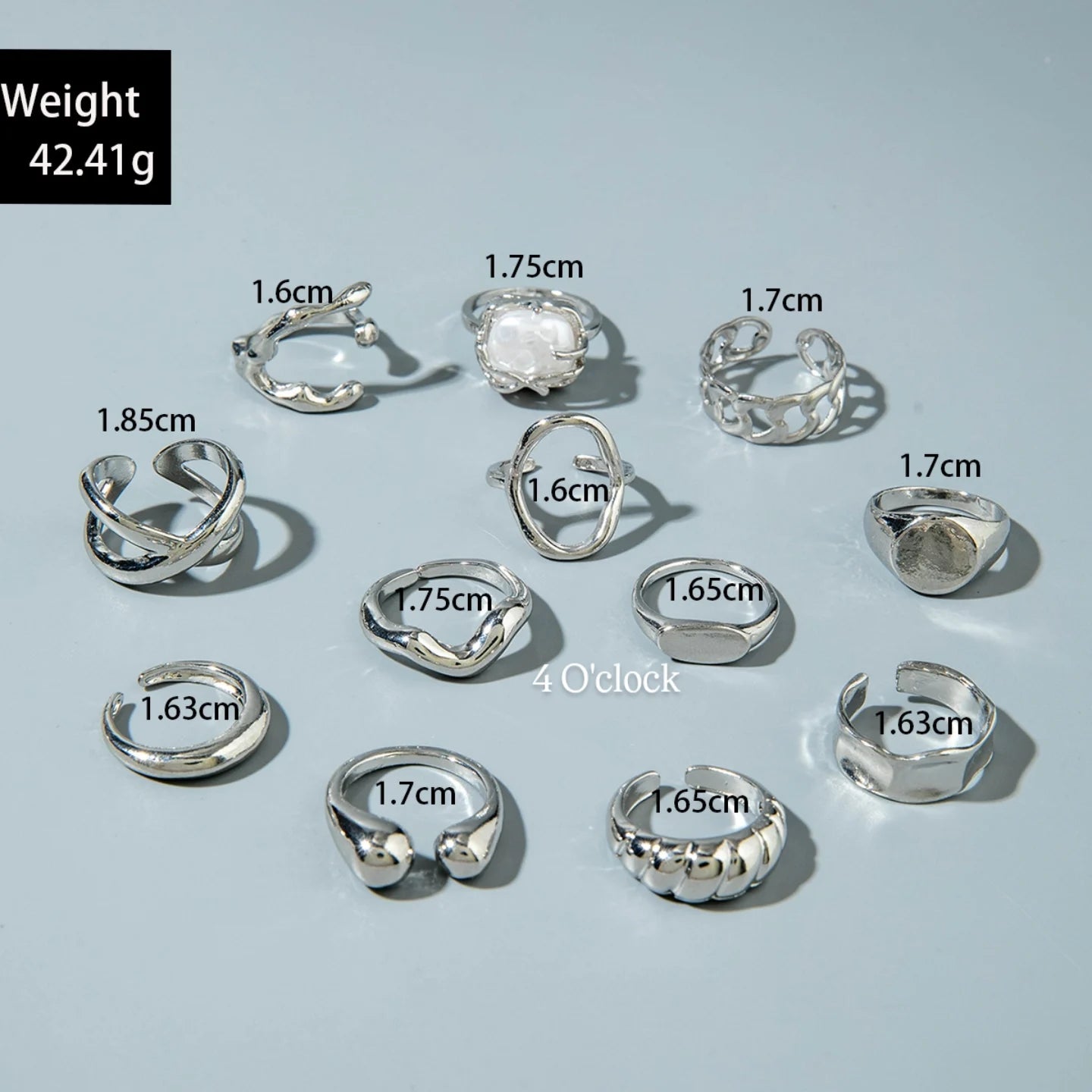 ✨RS57: Maximalistic Finger Ring Sets (Silver) - 12pcs (Adjustable-Non adjustable mixed sizes)
