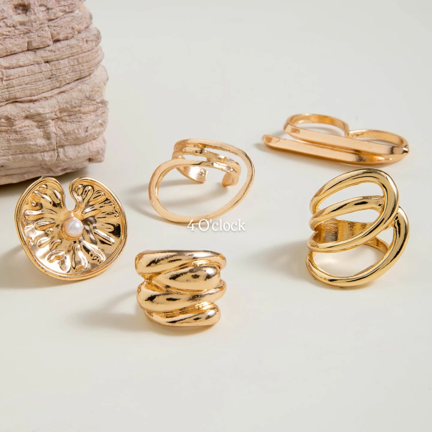 ✨RS49: Maximalistic Finger Ring Sets (Golden) - 5pcs (Adjustable-Non adjustable mixed sizes)