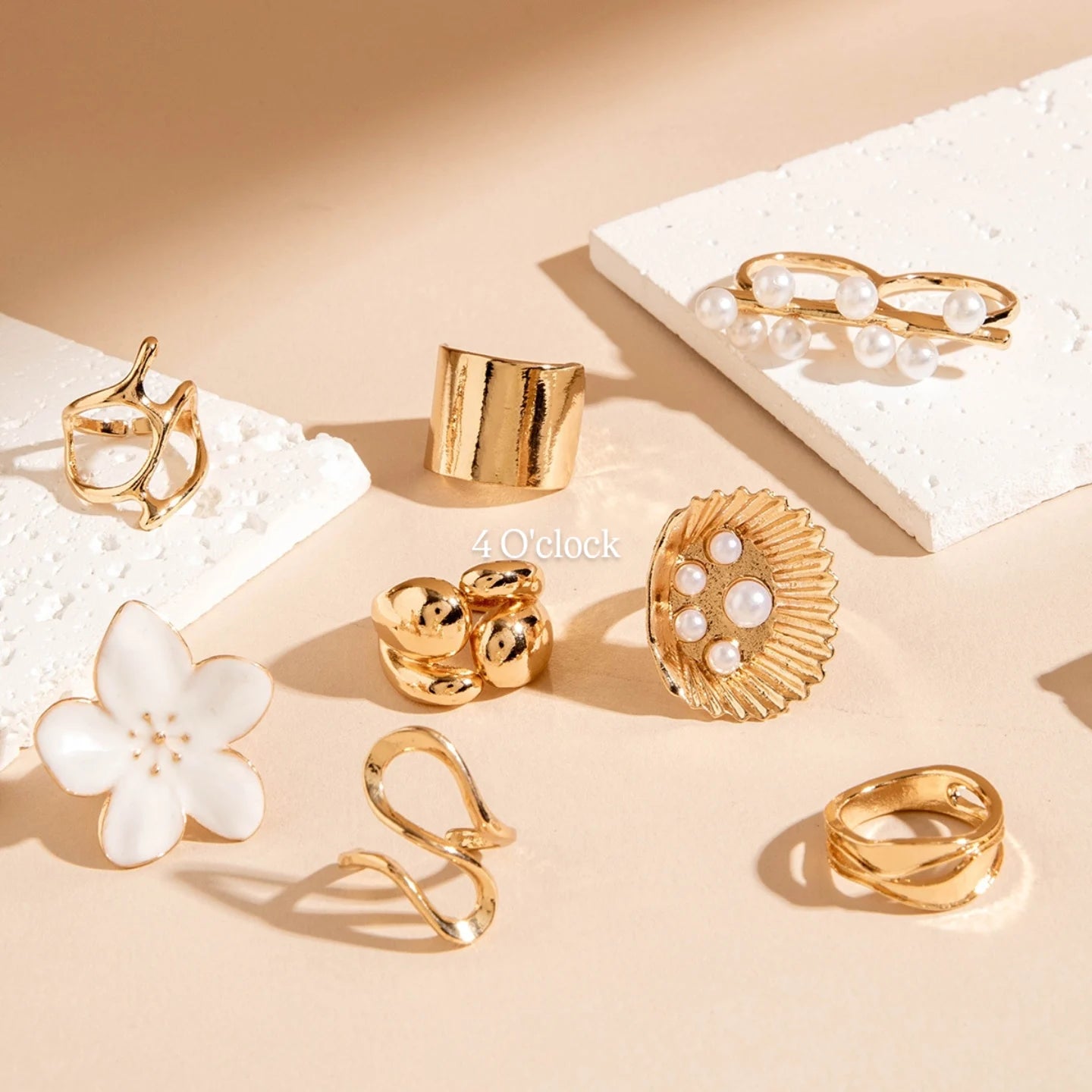 ✨RS53: Maximalistic Finger Ring Sets (Golden) - 8pcs (Adjustable-Non adjustable mixed sizes)