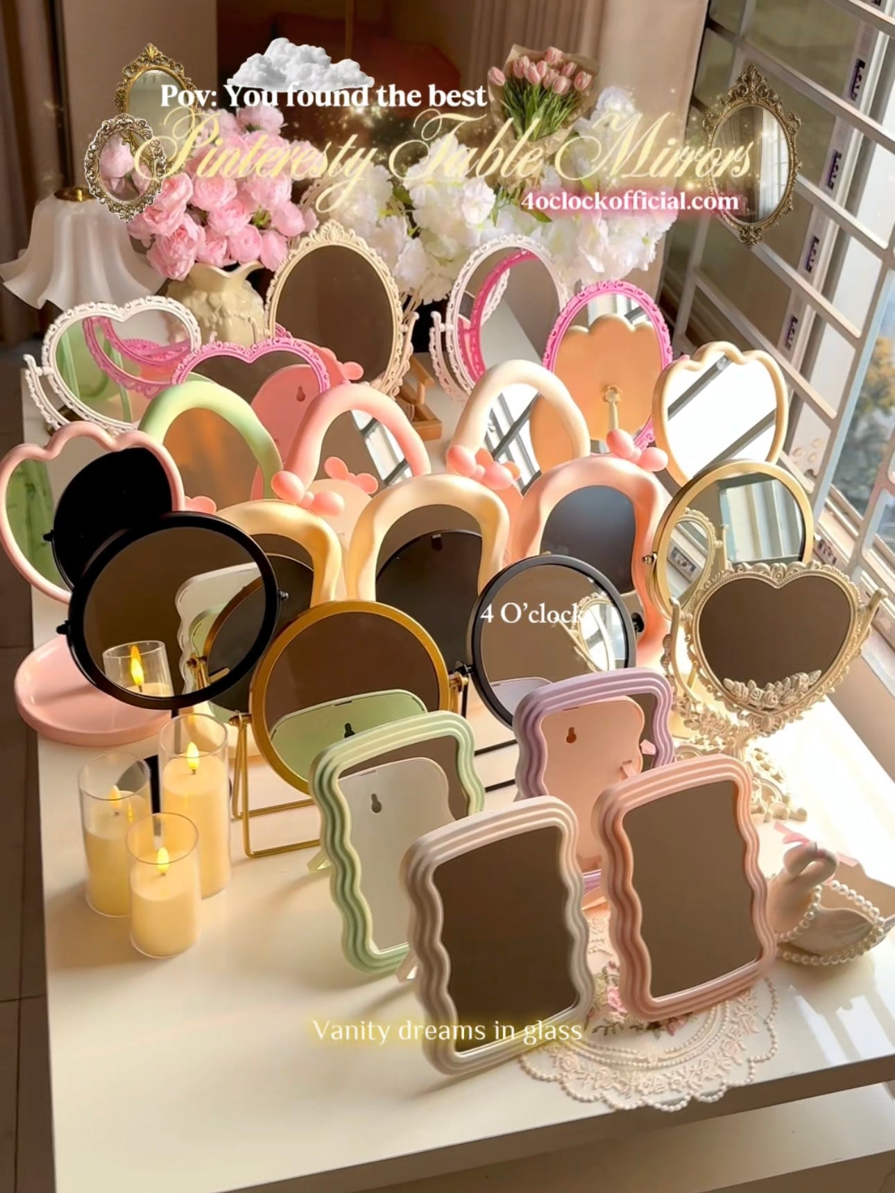 M05: Vintage Mirror: Vintage Heart Shape: Pink