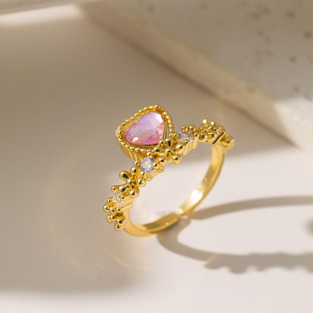 💍91: 18k gold plated Stainless steel Finger rings: Pink Crown✨