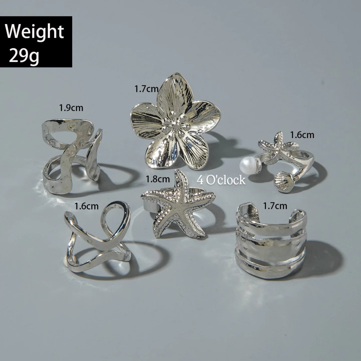 ✨RS71: Maximalistic Finger Ring Sets (Silver) - 6pcs (Adjustable-Non adjustable mixed sizes)