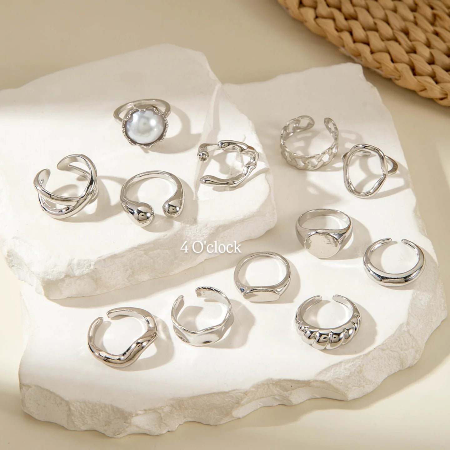 ✨RS56: Maximalistic Finger Ring Sets (Silver) - 12pcs (Adjustable-Non adjustable mixed sizes)
