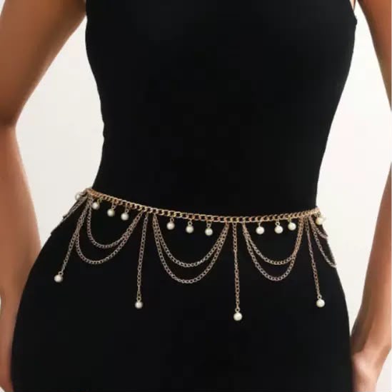 WC33: Pinteresty Waist Chains: Layered Pearl (Gold)