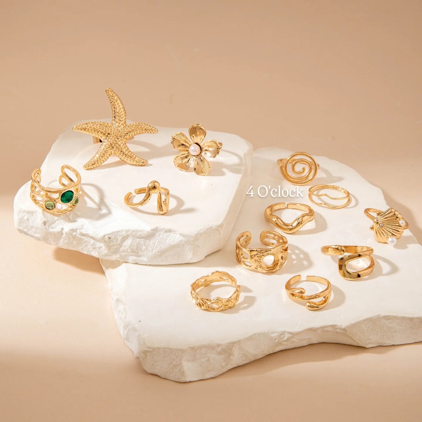 ✨RS74: Maximalistic Finger Ring Sets (Golden) - 12pcs (Full set adjustable)