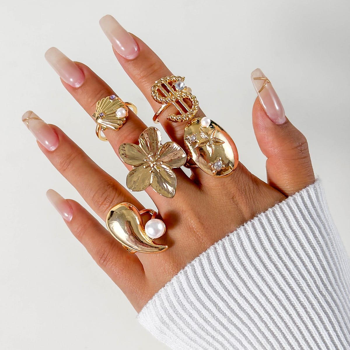 RS41: Maximalistic Finger Ring Sets (golden) - 5pcs