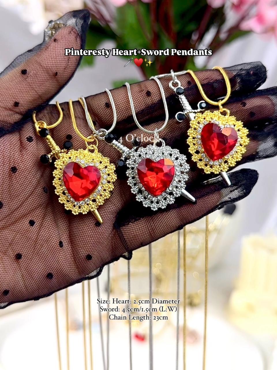 🗡️♥️Pinteresty Heart+Sword 2 Pendants Set: Silver ♥️✨