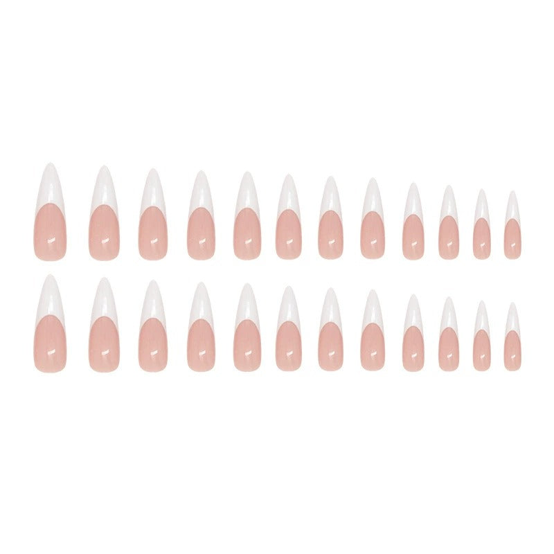 N11: Press On Nails: Stiletto French Tip (24 Pcs) - With FREE glue & kit.