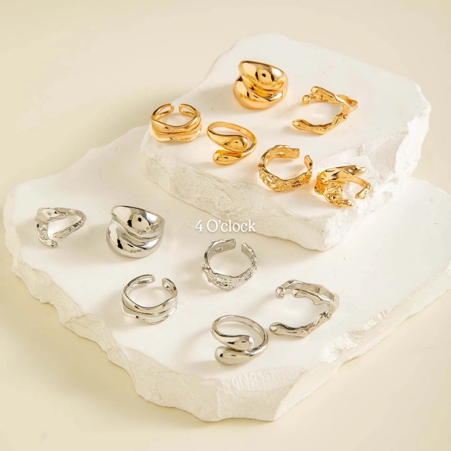 ✨RS50: Maximalistic Finger Ring Sets (Golden & Silver) - 12pcs (full set adjustable)