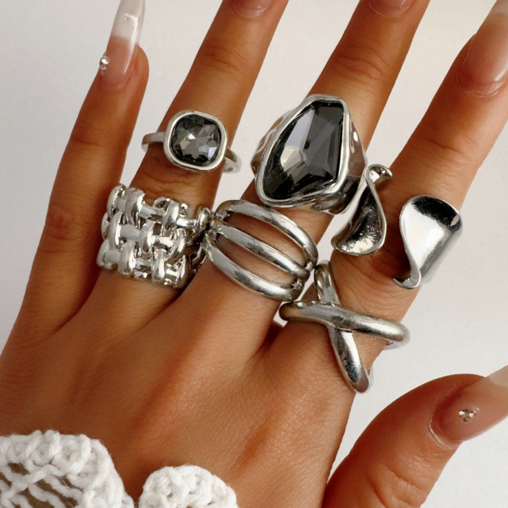 RS128: Maximalistic Finger Ring Sets (Silver) - 6pcs