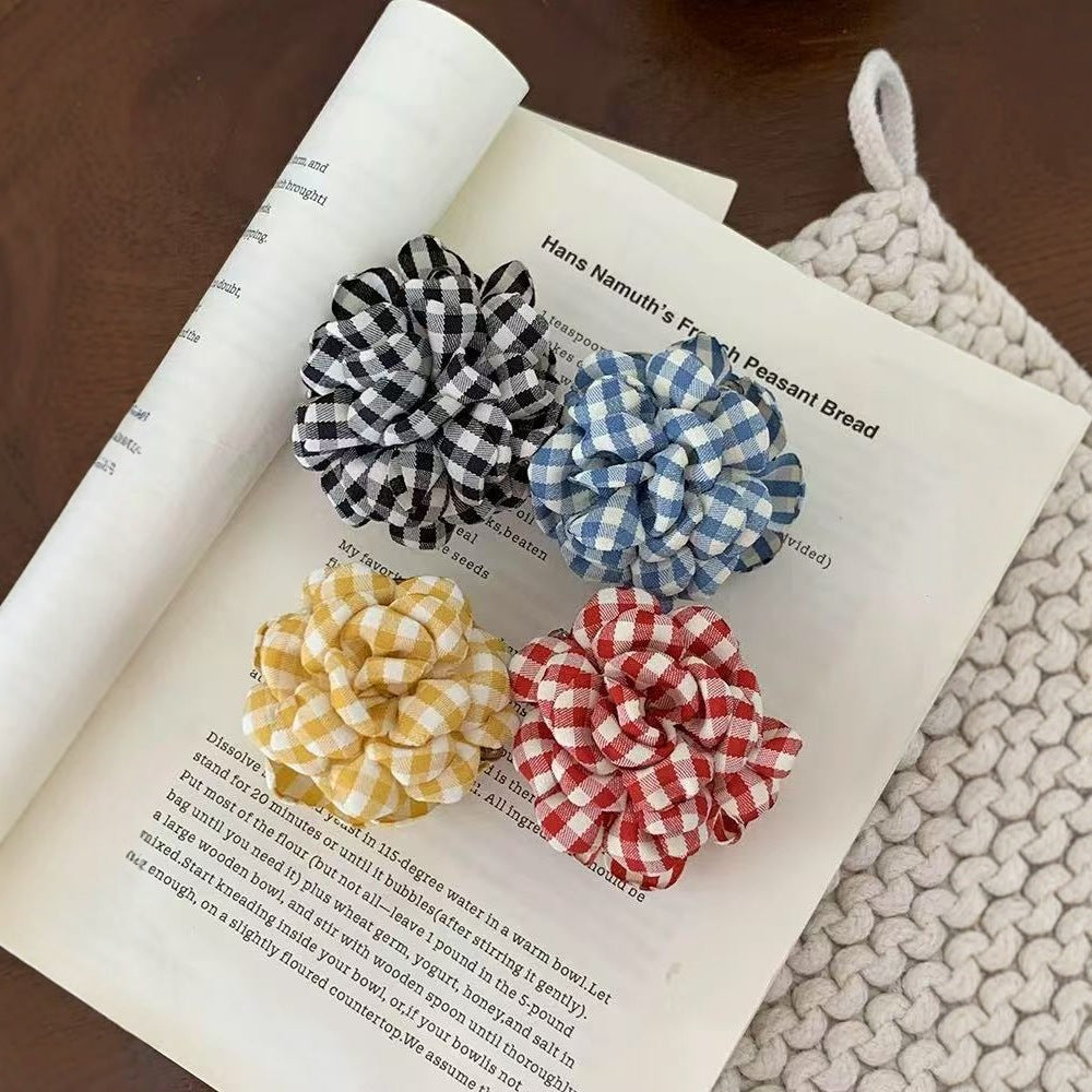 Gingham Flower Hairclaws: Red