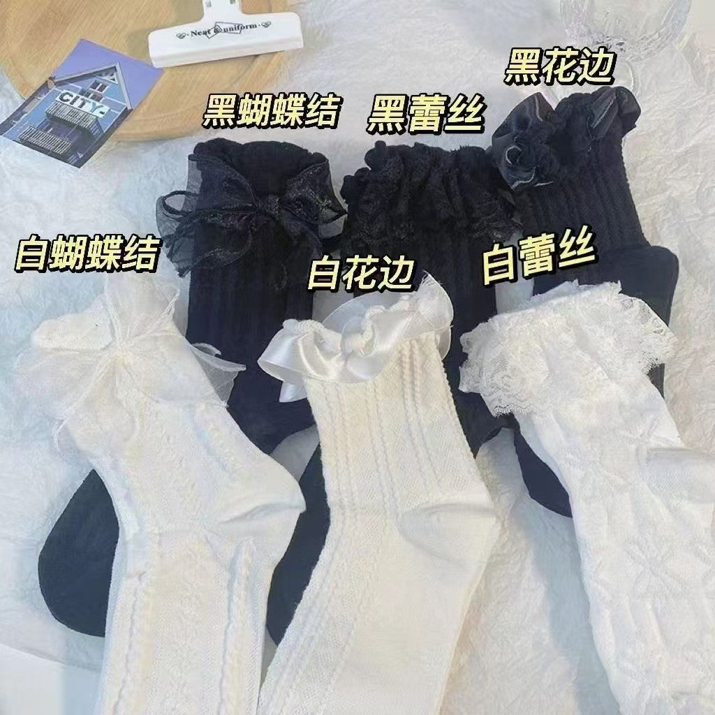 Vintage Socks: White Bow