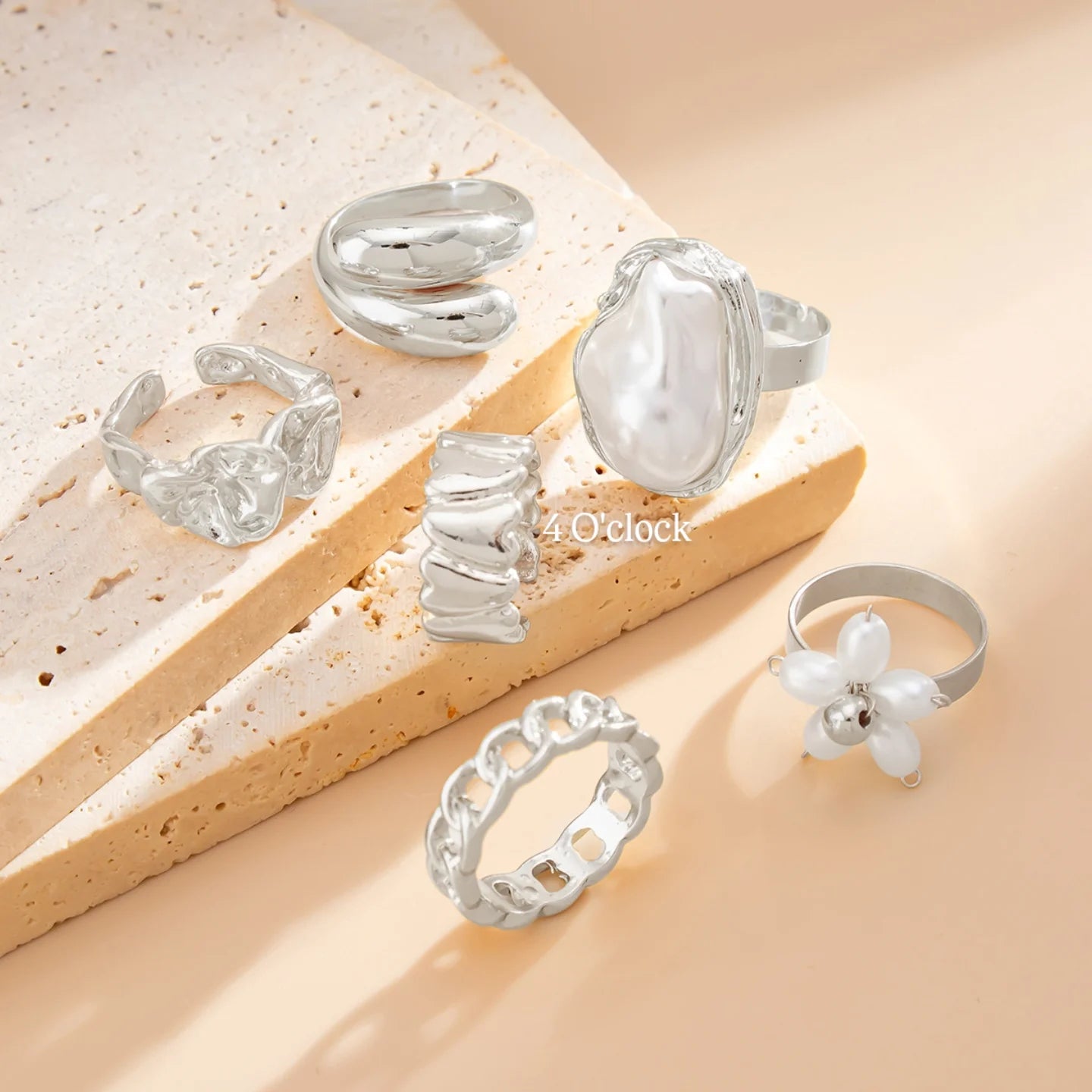 ✨RS110: Maximalistic Finger Ring Sets (Silver) - 6pcs (Adjustable-Non adjustable mixed sizes)