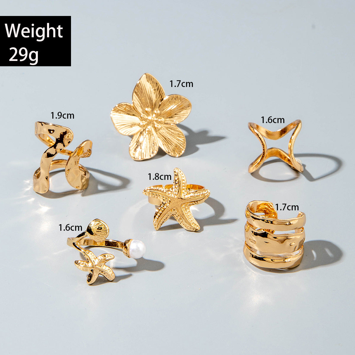 ✨RS69: Maximalistic Finger Ring Sets (Golden) - 6pcs (Adjustable-Non adjustable mixed sizes)