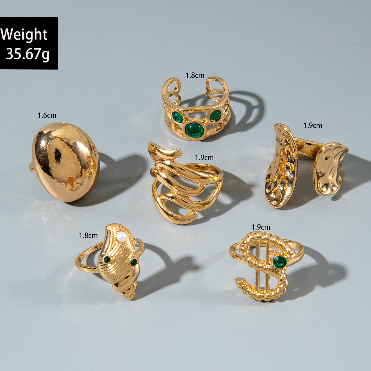 ✨RS42: Maximalistic Finger Ring Sets (Golden) - 6pcs (Adjustable-Non adjustable mixed sizes)