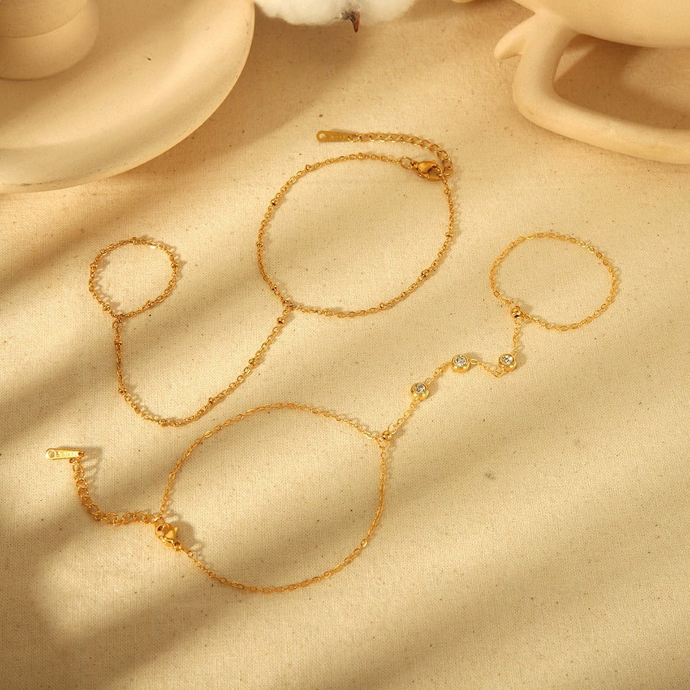 RB02: Stainless Steel Zircon Handchain: Triple Stone