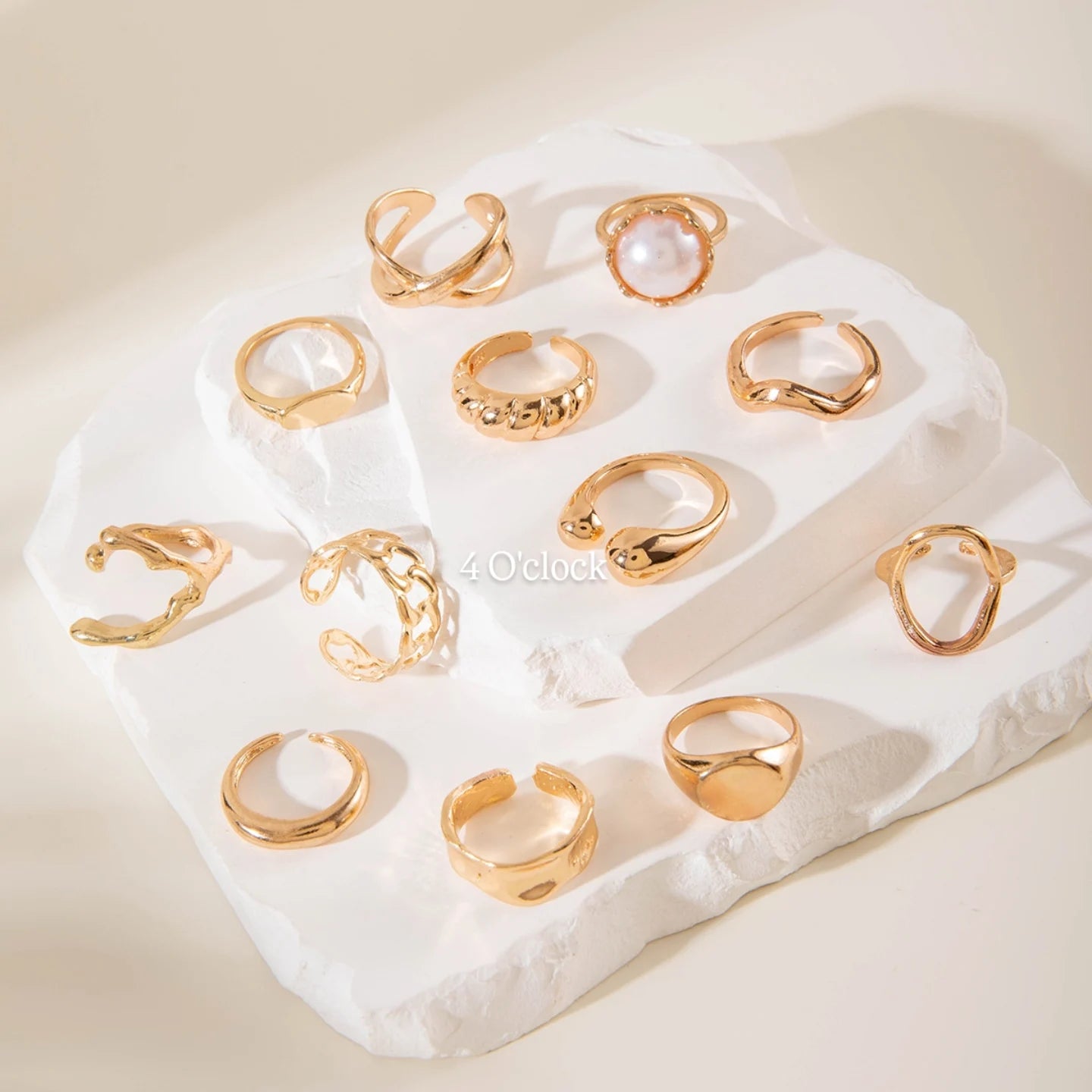 ✨RS48: Maximalistic Finger Ring Sets (Golden) - 12pcs (Adjustable-Non adjustable mixed sizes)