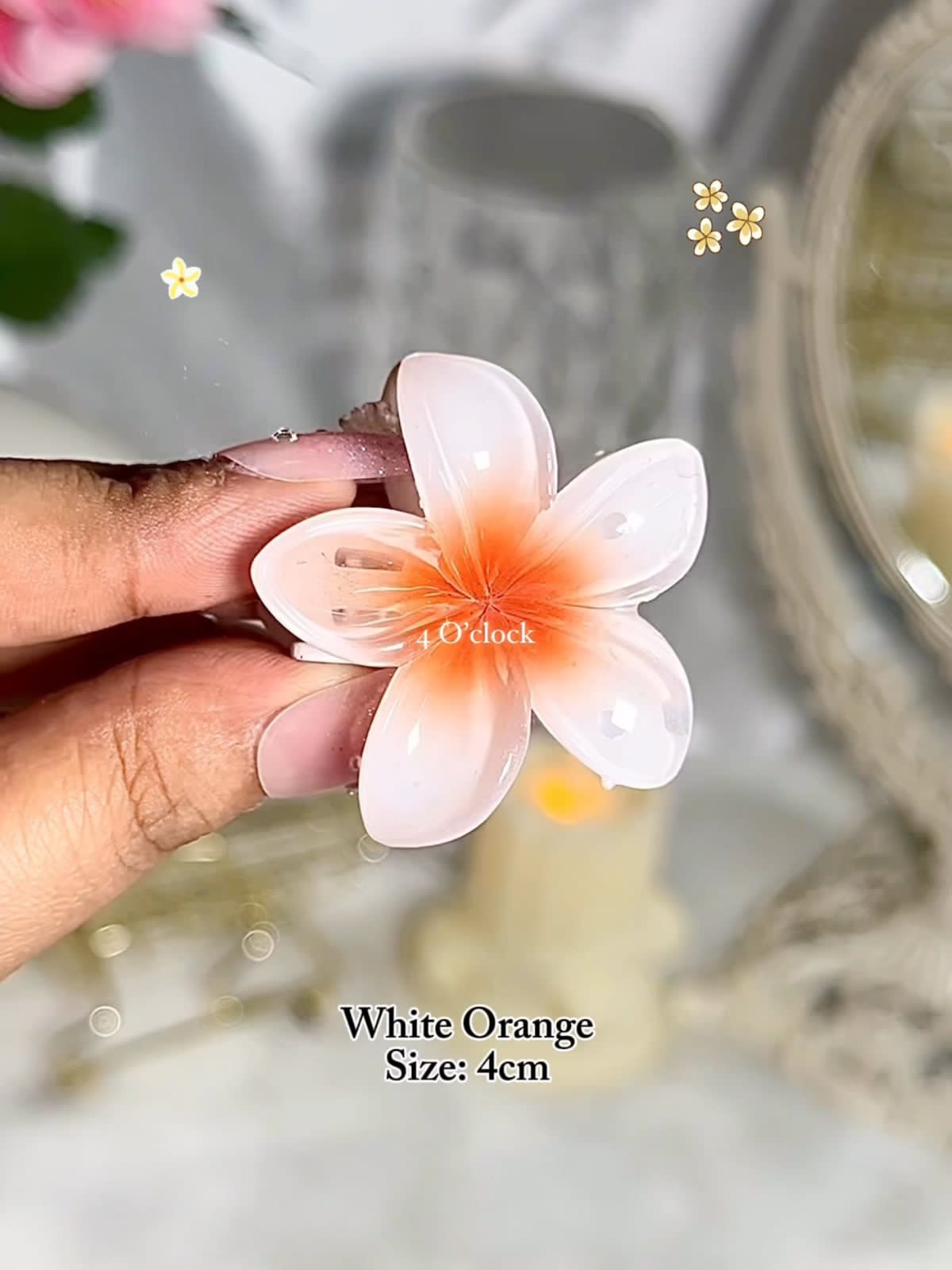 ✨Small Plumeria Hairclaws: White+Orange✨