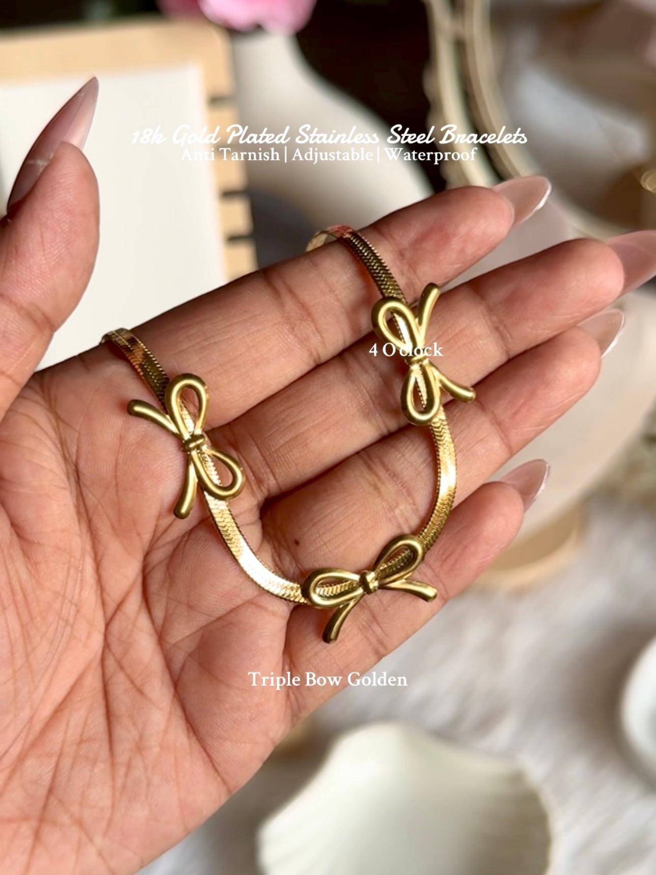 B20⚜️18k Gold Plated Stainless Steel Bracelet: Triple Bow Queen✨