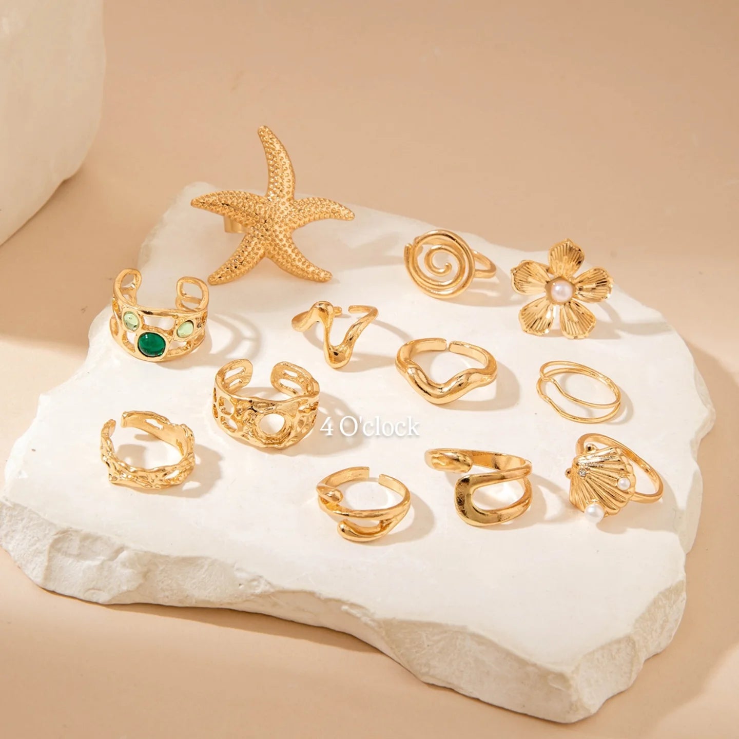 ✨RS74: Maximalistic Finger Ring Sets (Golden) - 12pcs (Full set adjustable)