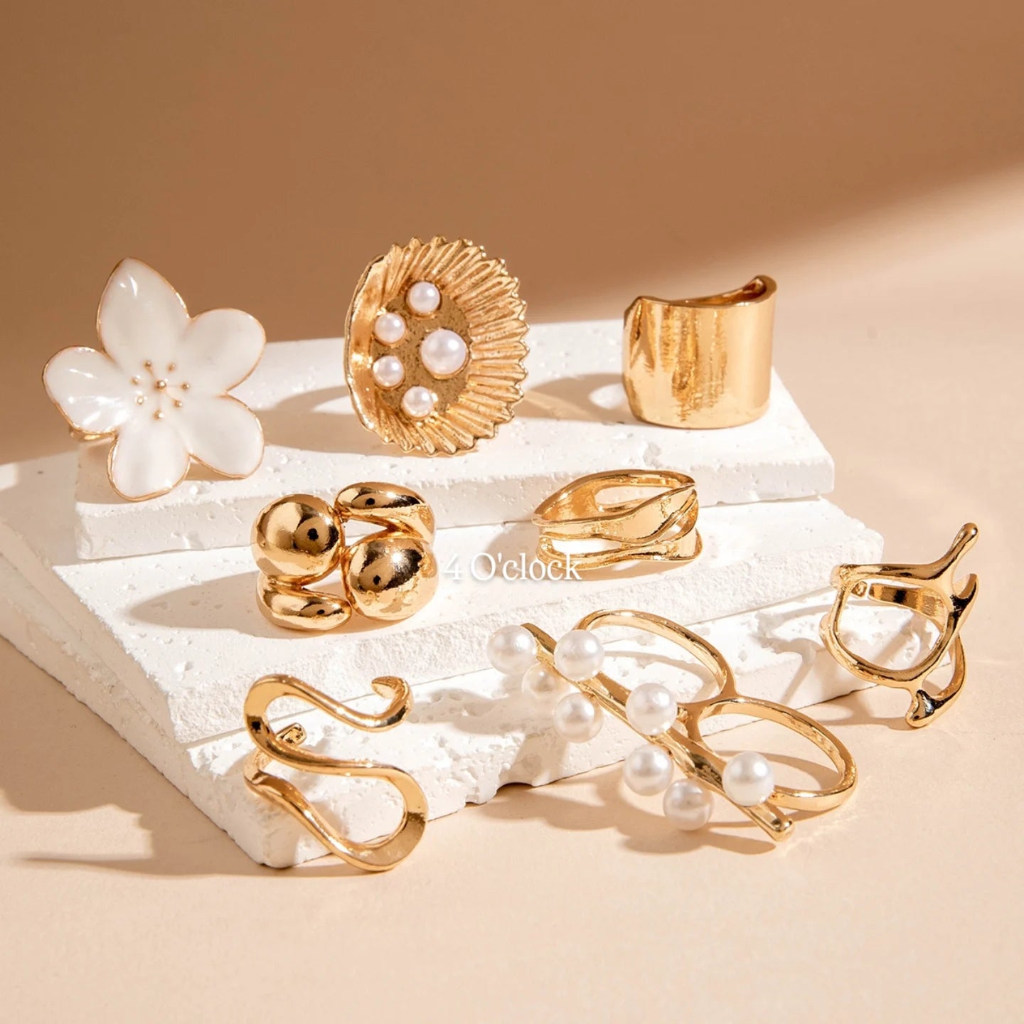 ✨RS53: Maximalistic Finger Ring Sets (Golden) - 8pcs (Adjustable-Non adjustable mixed sizes)
