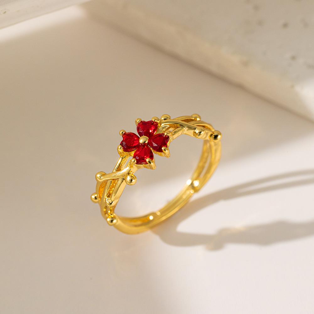 💍92: 18k gold plated Stainless steel Finger rings: Red Flower✨