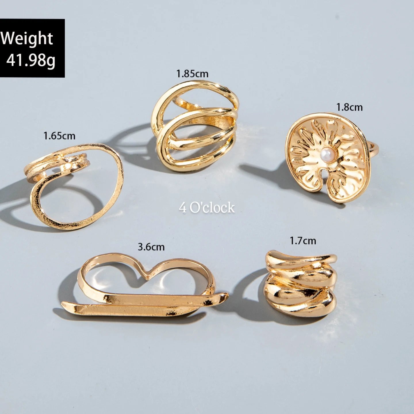 ✨RS49: Maximalistic Finger Ring Sets (Golden) - 5pcs (Adjustable-Non adjustable mixed sizes)