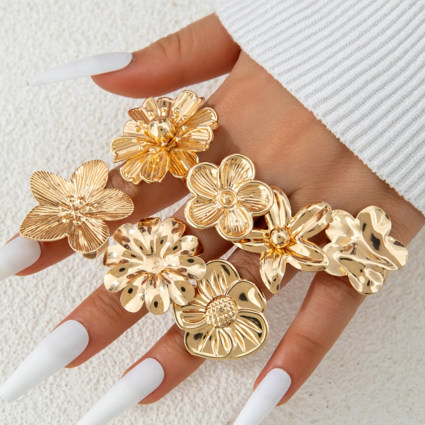RS186: Maximalistic Finger Ring Sets (golden) - 7pcs
