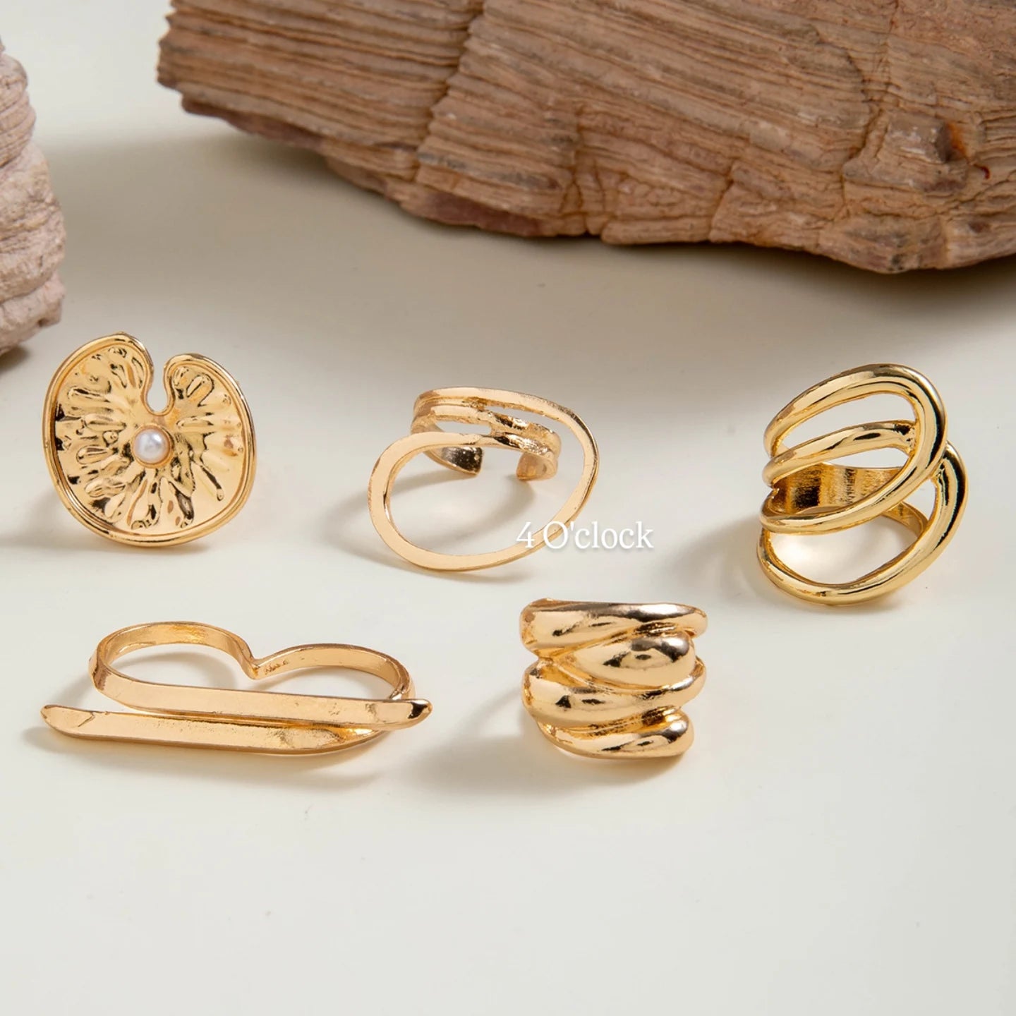 ✨RS49: Maximalistic Finger Ring Sets (Golden) - 5pcs (Adjustable-Non adjustable mixed sizes)
