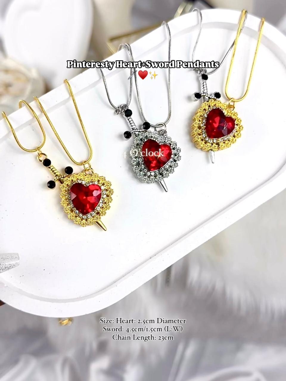 🗡️♥️Pinteresty Heart+Sword 2 Pendants Set: Silver ♥️✨