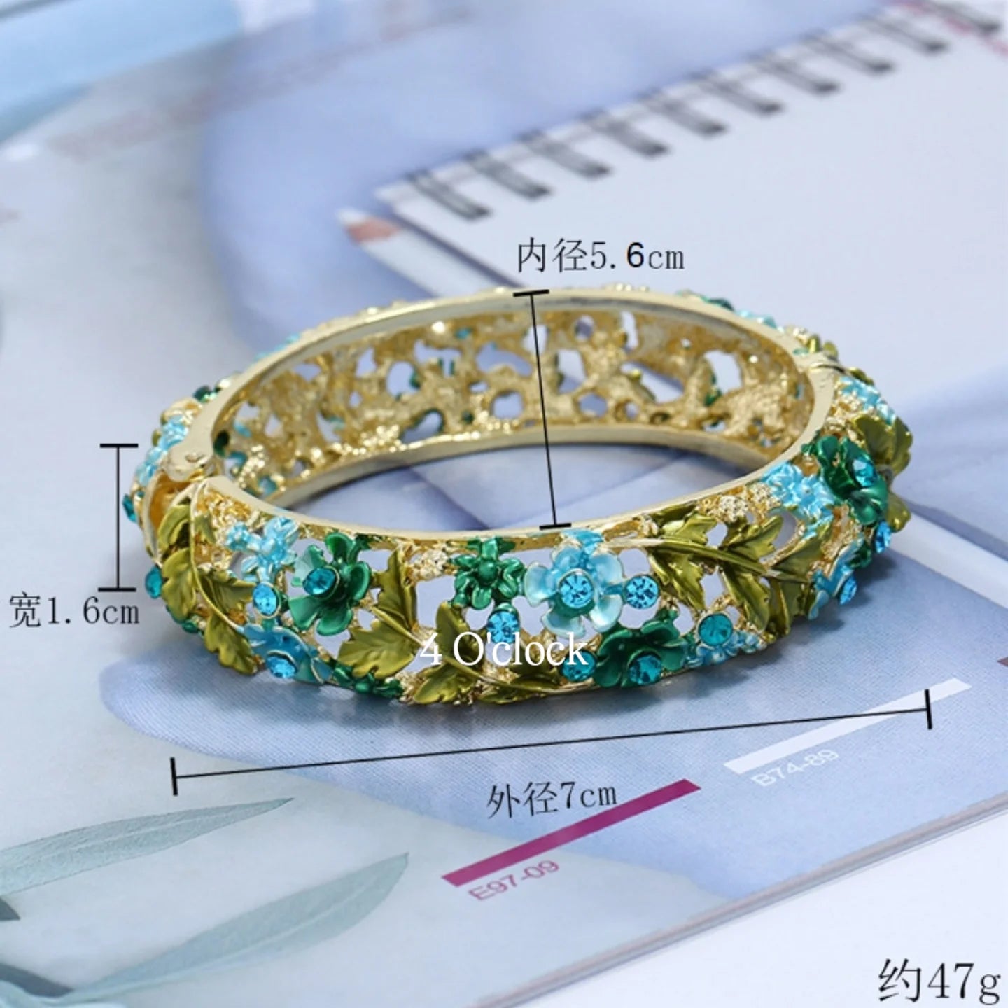 ✨🦢VC203: Vintage Victorian Enamel Bangles : Aqua Fleur 🌸🕯️