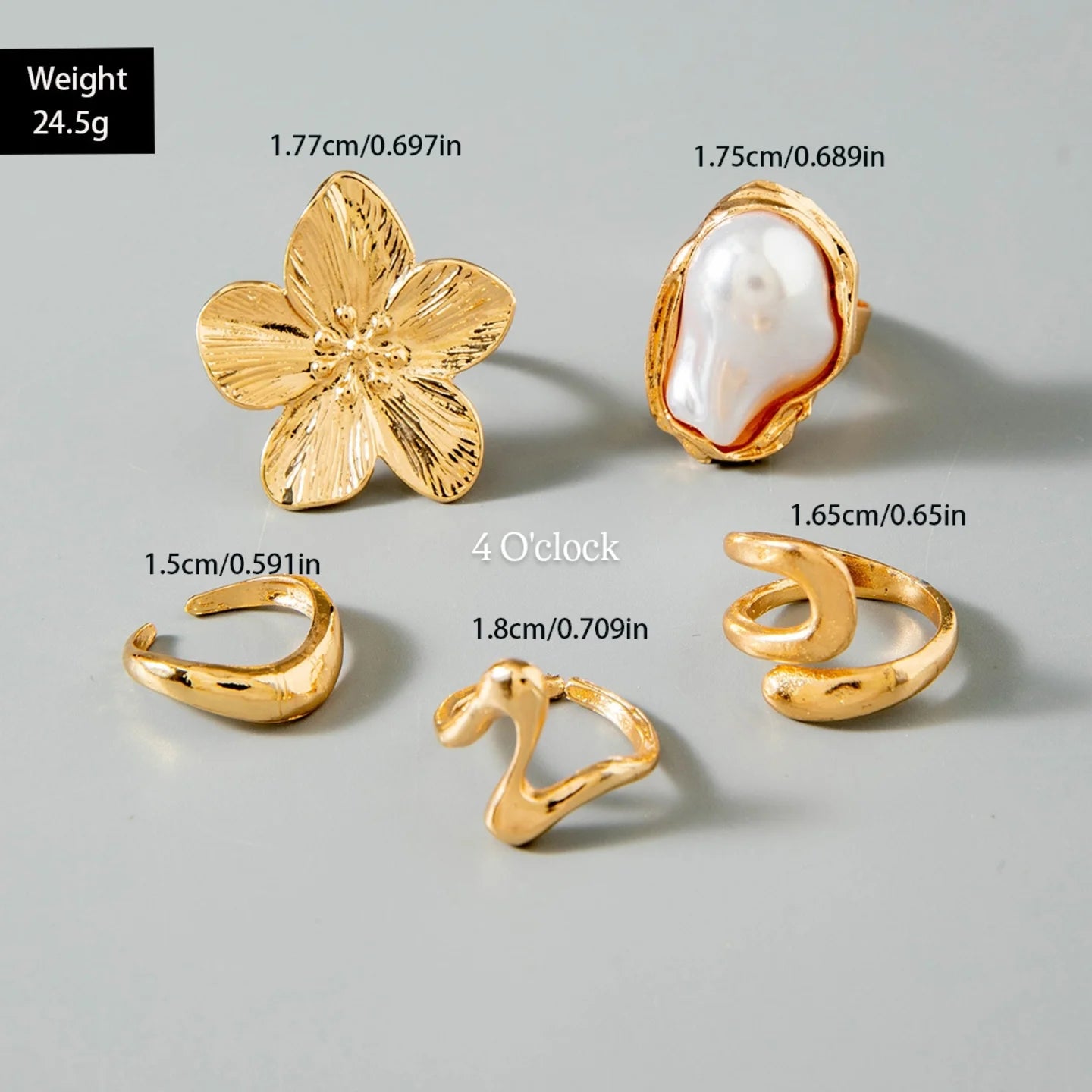 ✨RS46: Maximalistic Finger Ring Sets (Golden) - 5pcs (Adjustable-Non adjustable/Mixed sizes)