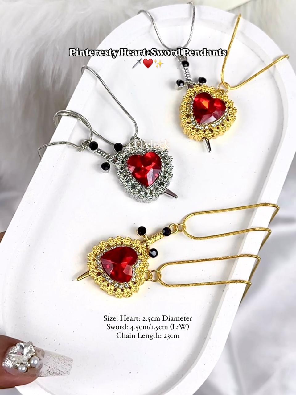 🗡️♥️Pinteresty Heart+Sword 2 Pendants Set: Golden+Silver ♥️✨