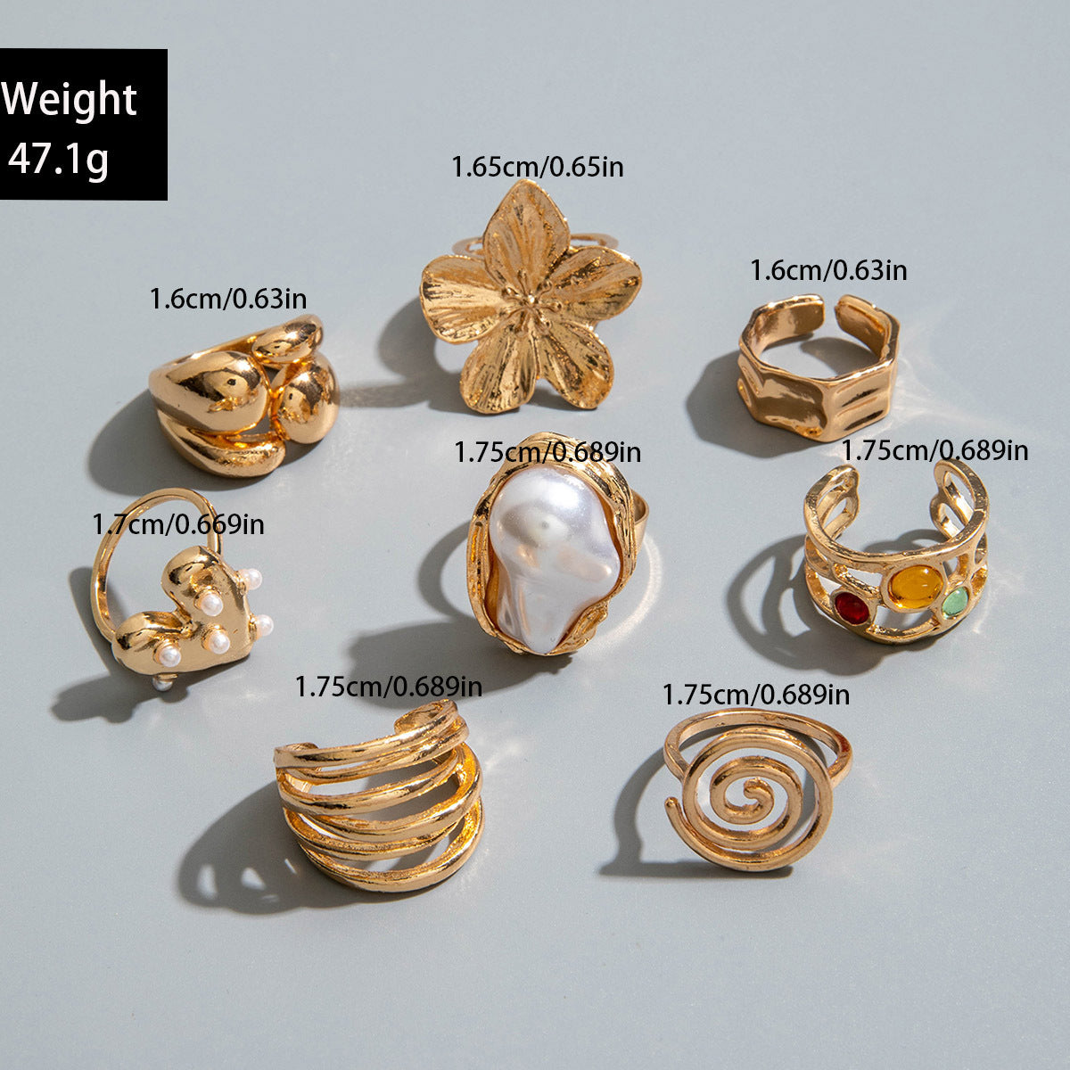 ✨RS44: Maximalistic Finger Ring Sets (Golden) - 8pcs (Adjustable-Non adjustable/ mixed sizes)