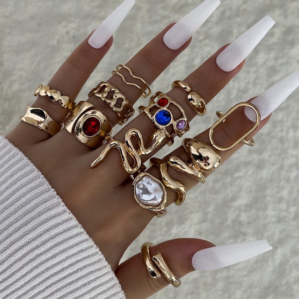 RS159: Maximalistic Finger Ring Sets (Golden) - 13pcs