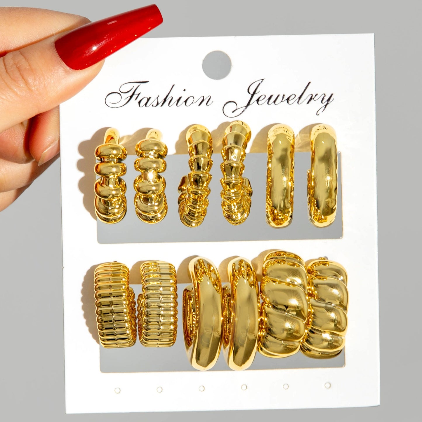 ES6: Maximalist Golden Earrings Set (6 pair)