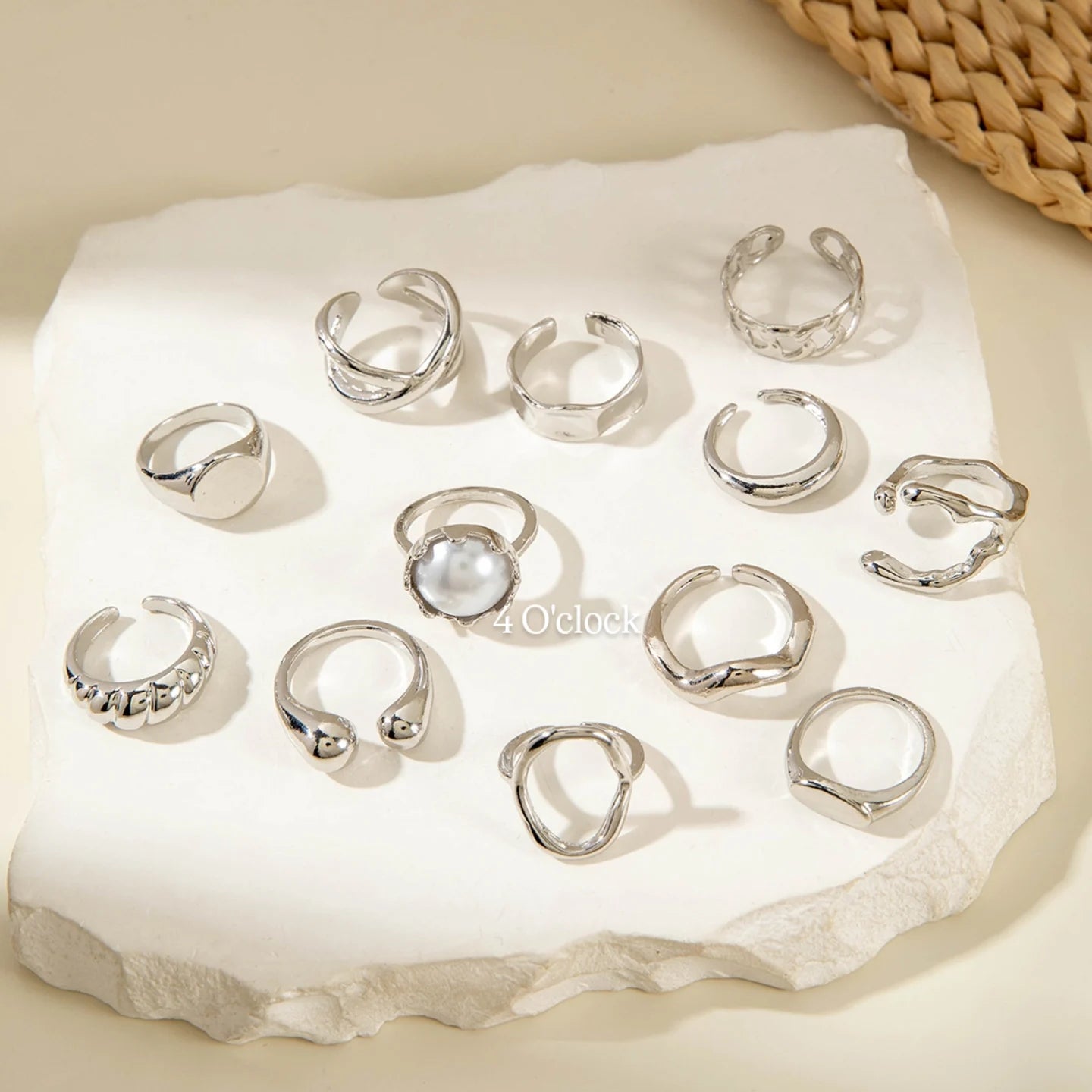 ✨RS56: Maximalistic Finger Ring Sets (Silver) - 12pcs (Adjustable-Non adjustable mixed sizes)