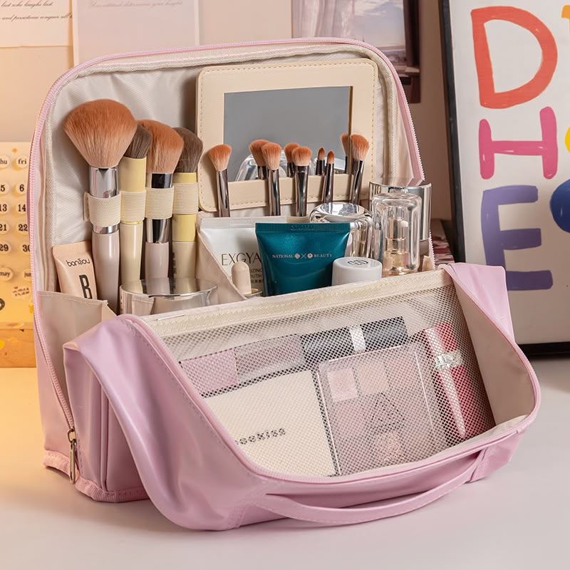 OG42: Multi Compartment Makeup Bag: Sakura Pink