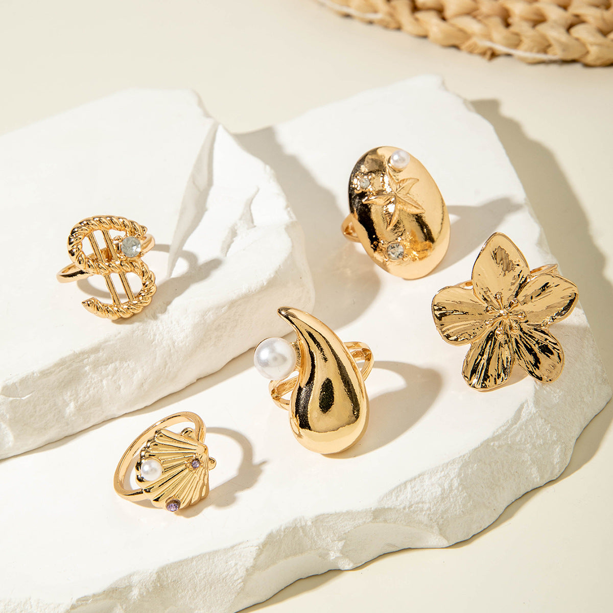 ✨RS41: Maximalistic Finger Ring Sets (Golden) - 5pcs (Non adjustable)