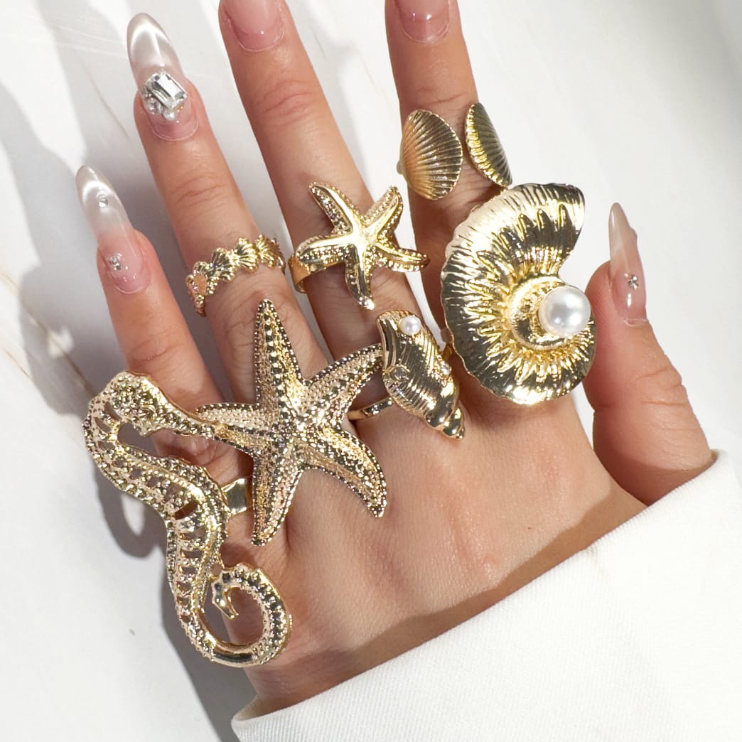 RS169: Maximalistic Finger Ring Sets (golden) - 7pcs