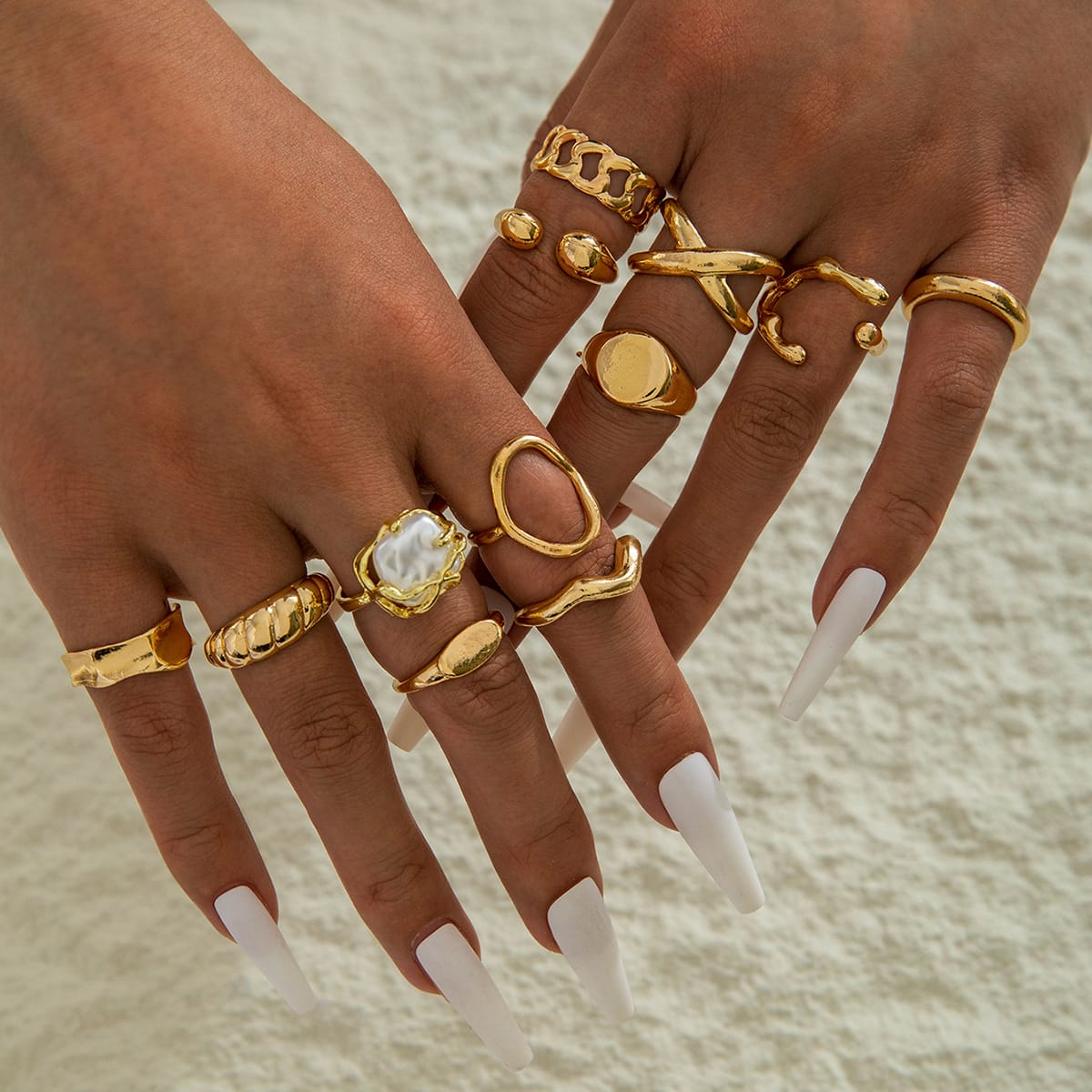 RS155: Maximalistic Finger Ring Sets (golden) - 12pcs