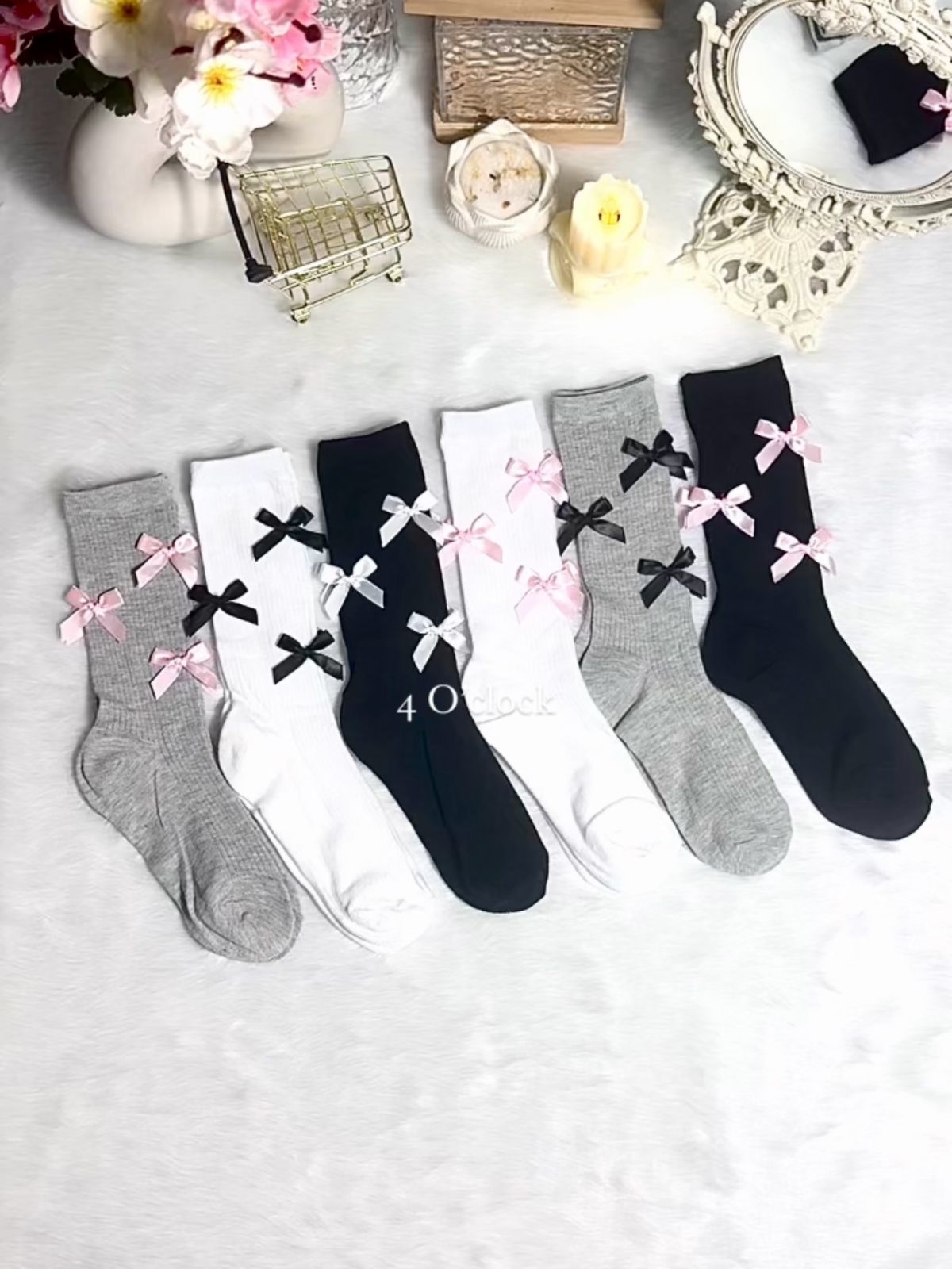 🎀Bow Socks: White Pink Bow✨