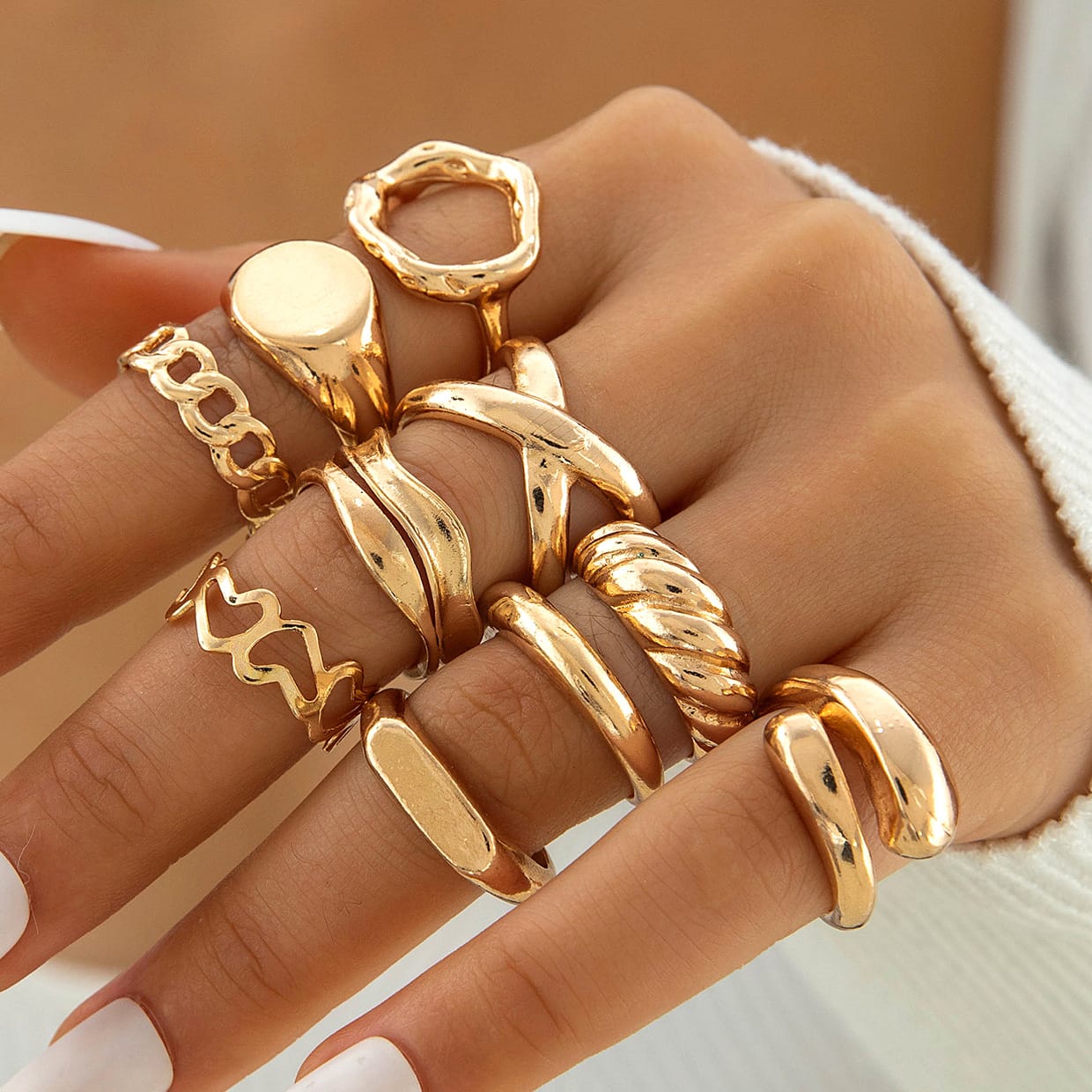 RS181: Maximalistic Finger Ring Sets (golden) - 10pcs