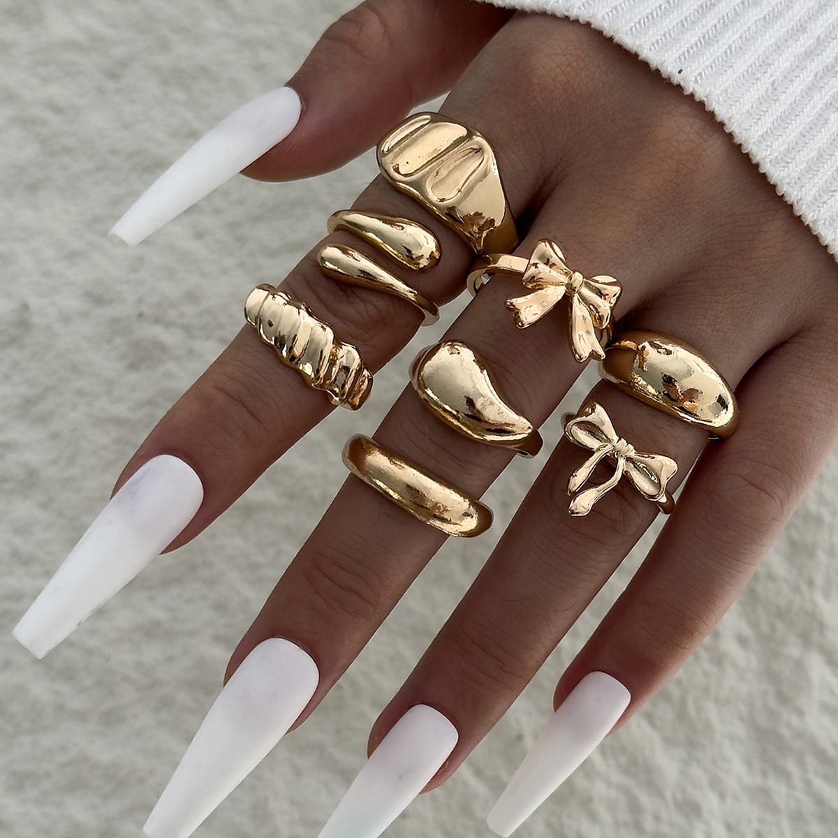 RS147: Maximalistic Finger Ring Sets (golden) - 8pcs