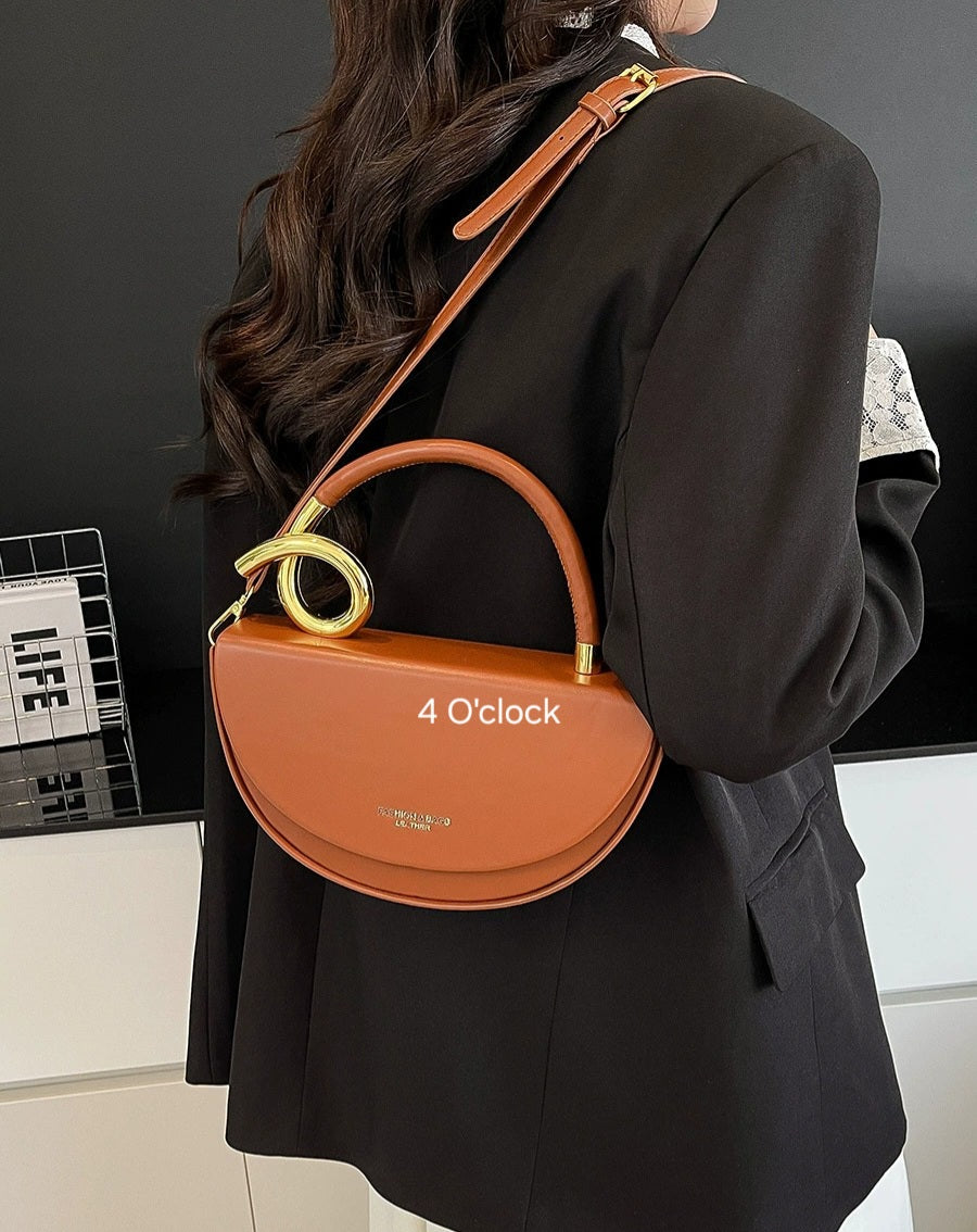 Half Moon Leather Handbag: Brown