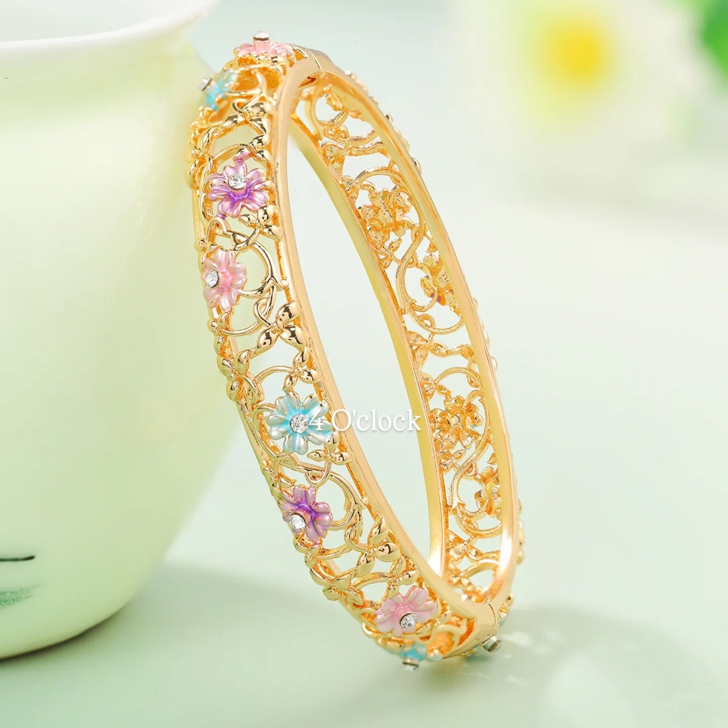 ✨🏰VC16: Cloisonné Vintage Victorian Bangles : Powder Blue 🌸🕯️