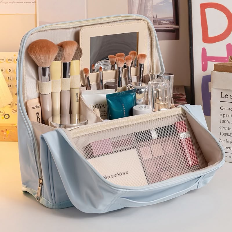 OG44: Multi Compartment Makeup Bag: Sky Blue