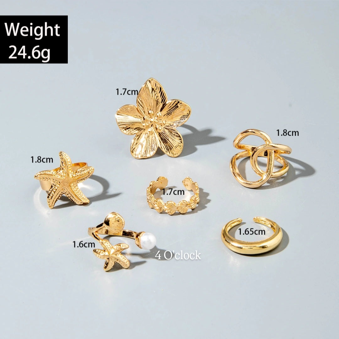✨RS68: Maximalistic Finger Ring Sets (Golden) - 6pcs (Adjustable-Non adjustable mixed sizes)