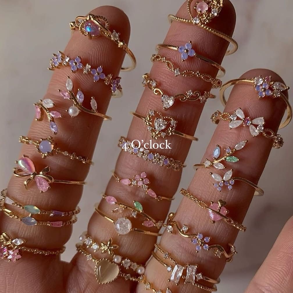 R67: Stainless Steel Zircon Crystal Minimalistic Rings: Zircon Flower✨